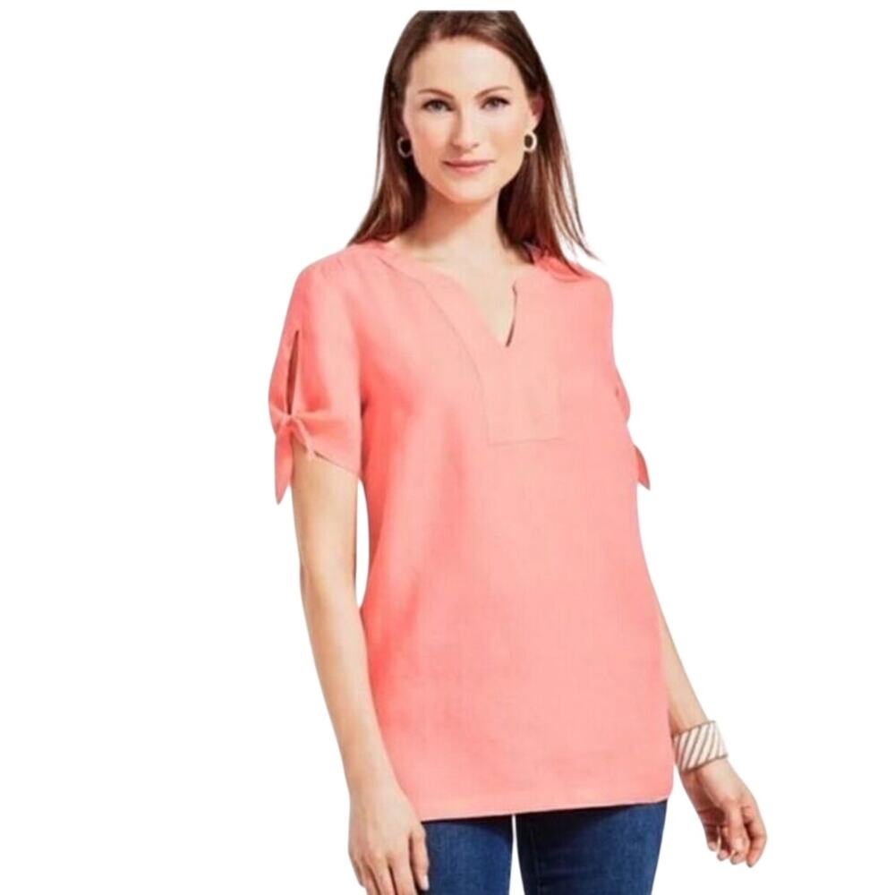 Talbots Women’s pink/soft coral linen short sleeve top Size SP